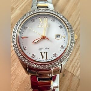Citizen eco-drive ladies mother of pearl two toned classic dress watch